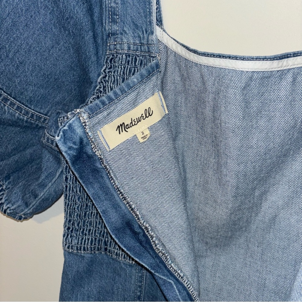 Madewell Maisie Mini Dress Square-Neck Denim Fennwood Wash Size 2 - Picture 10 of 12